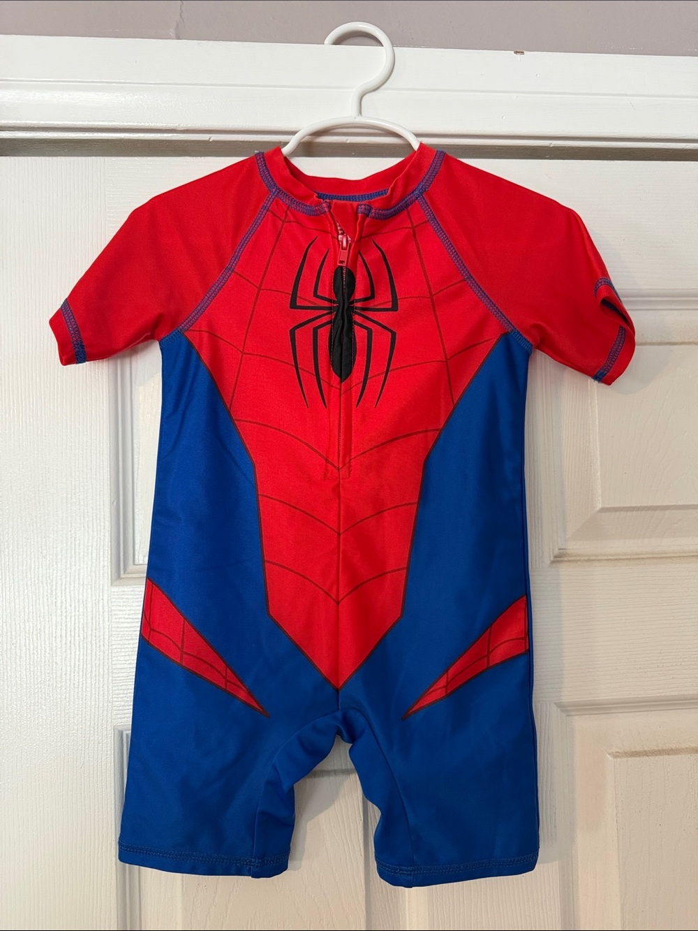 Marvel Red & Blue Spider-Man Short Sleeve Kids Rashguard One-Piece